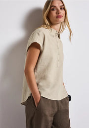 Street One - Beige kortärmad blus i linnemix