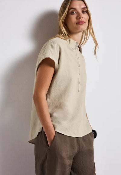 Street One - Beige kortärmad blus i linnemix