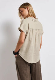 Street One - Beige kortärmad blus i linnemix