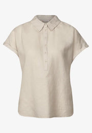 Street One - Beige kortärmad blus i linnemix