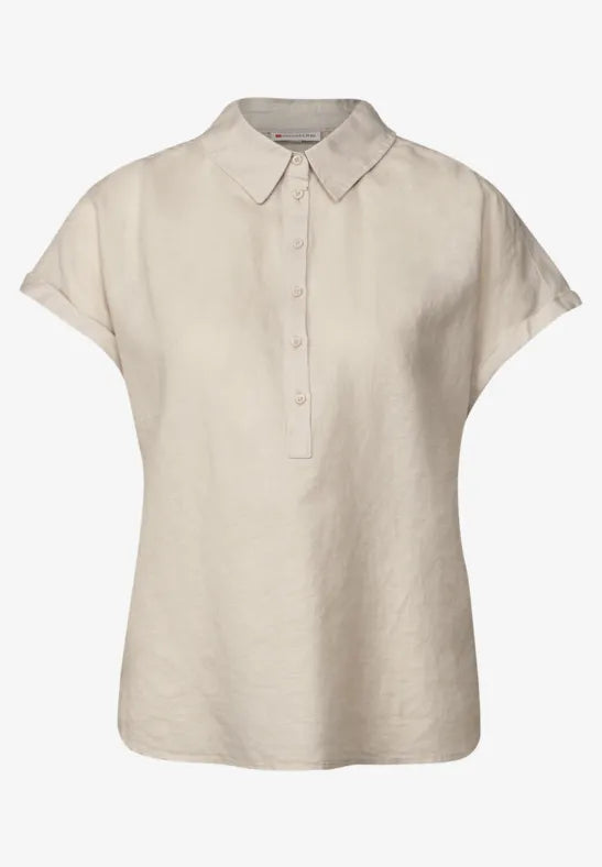 Street One - Beige kortärmad blus i linnemix