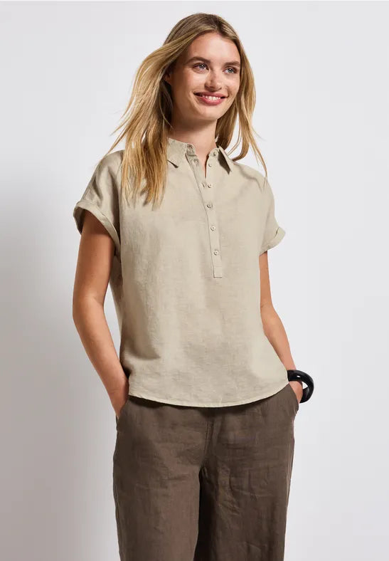 Street One - Beige kortärmad blus i linnemix