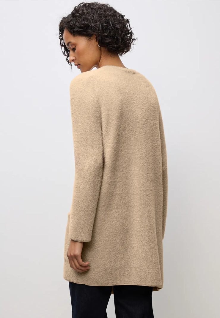 Street One - Beige lång kofta i fjädergarn