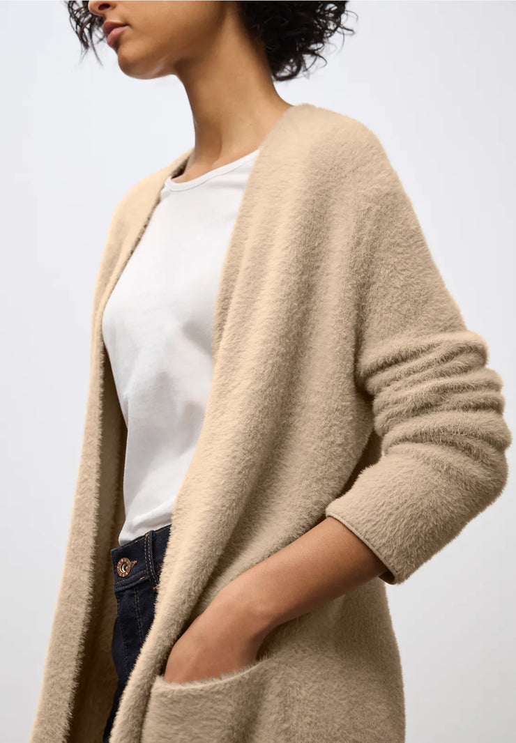 Street One - Beige lång kofta i fjädergarn