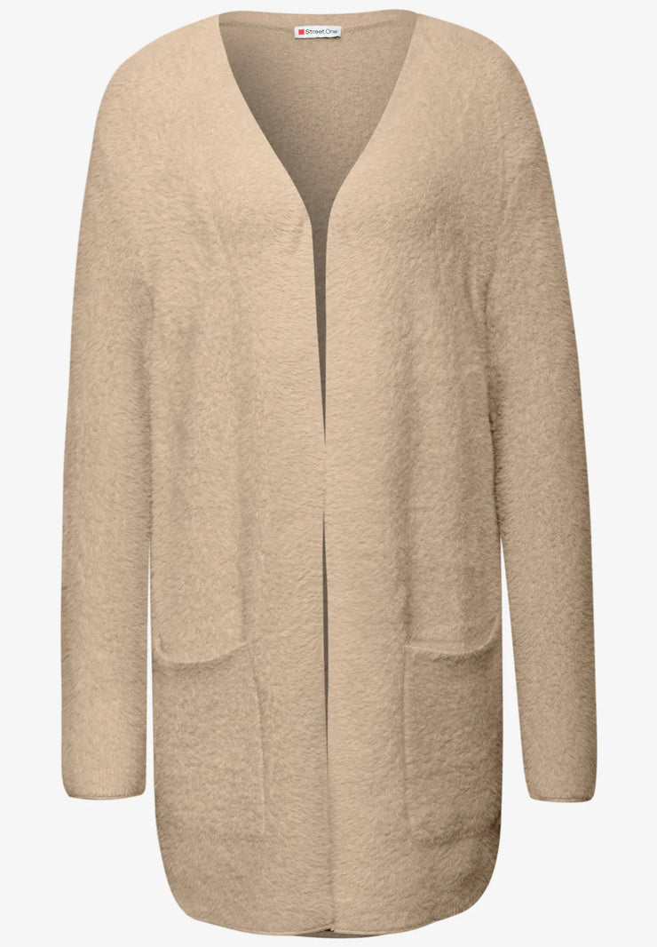 Street One - Beige lång kofta i fjädergarn