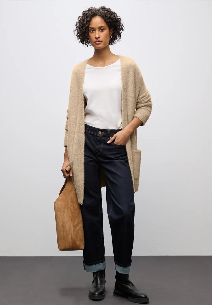 Street One - Beige lång kofta i fjädergarn