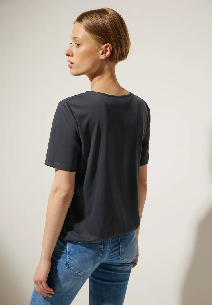 [Verschiedenes Produktsortiment!] Street One shirt – sidenlook svart - topp Mörkgrå silk black look