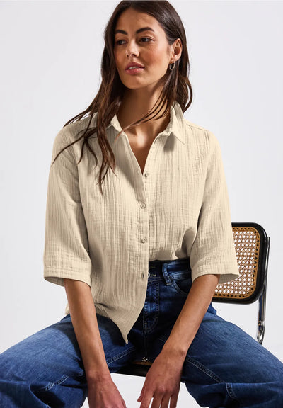 Street One - Beige bomullsblus i muslin
