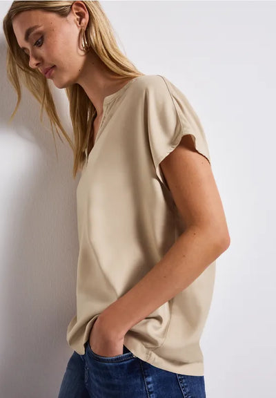 Street One - Beige kortärmad blus