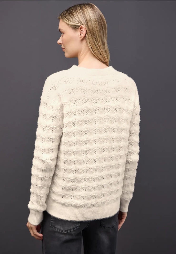 Street One - Crèmevit mönstrad fjädergarnströja