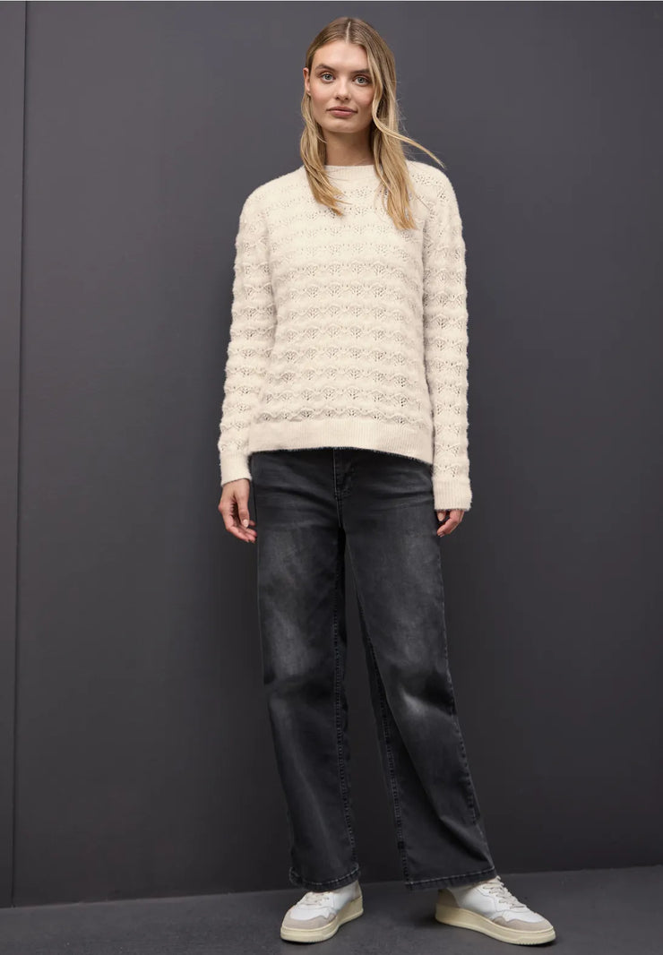 Street One - Crèmevit mönstrad fjädergarnströja