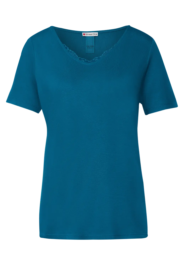 – v-ringad spets Petrol Street - med T-shirt One deep viskos blue splash