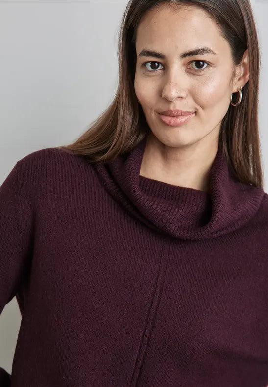 Street One - Vinröd stickad polotröja