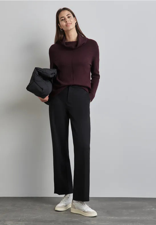 Street One - Vinröd stickad polotröja