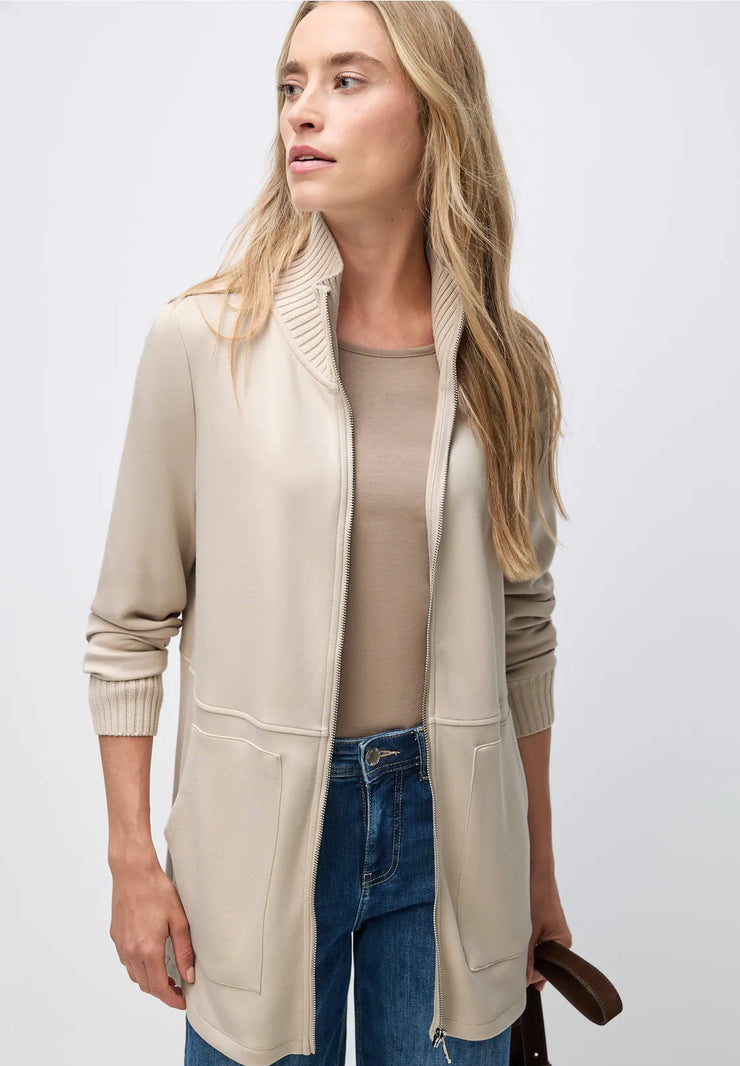 Street One - Beige lång sweatshirtjacka