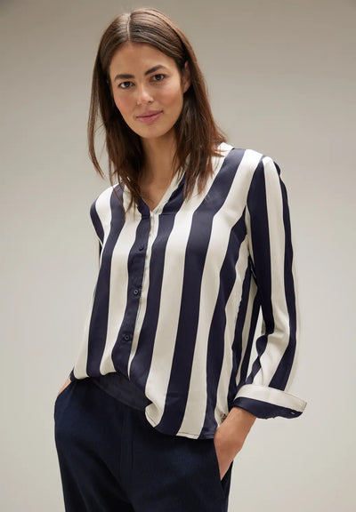 Street One - Randig blus i siden-look