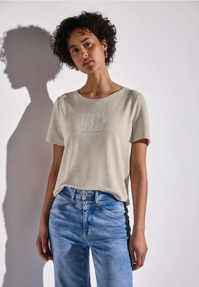 Street One - Beige t-shirt med texttryck