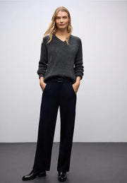 Street One - Mörkgrå V-ringad fjädergarnströja