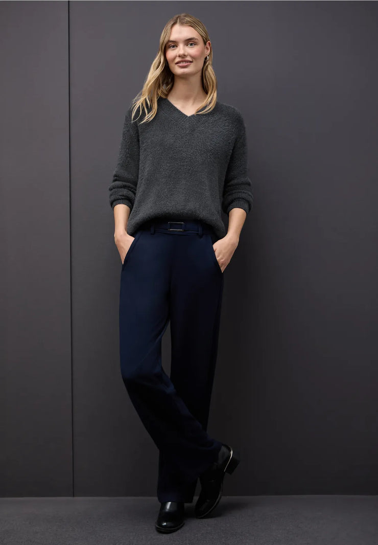 Street One - Mörkgrå V-ringad fjädergarnströja