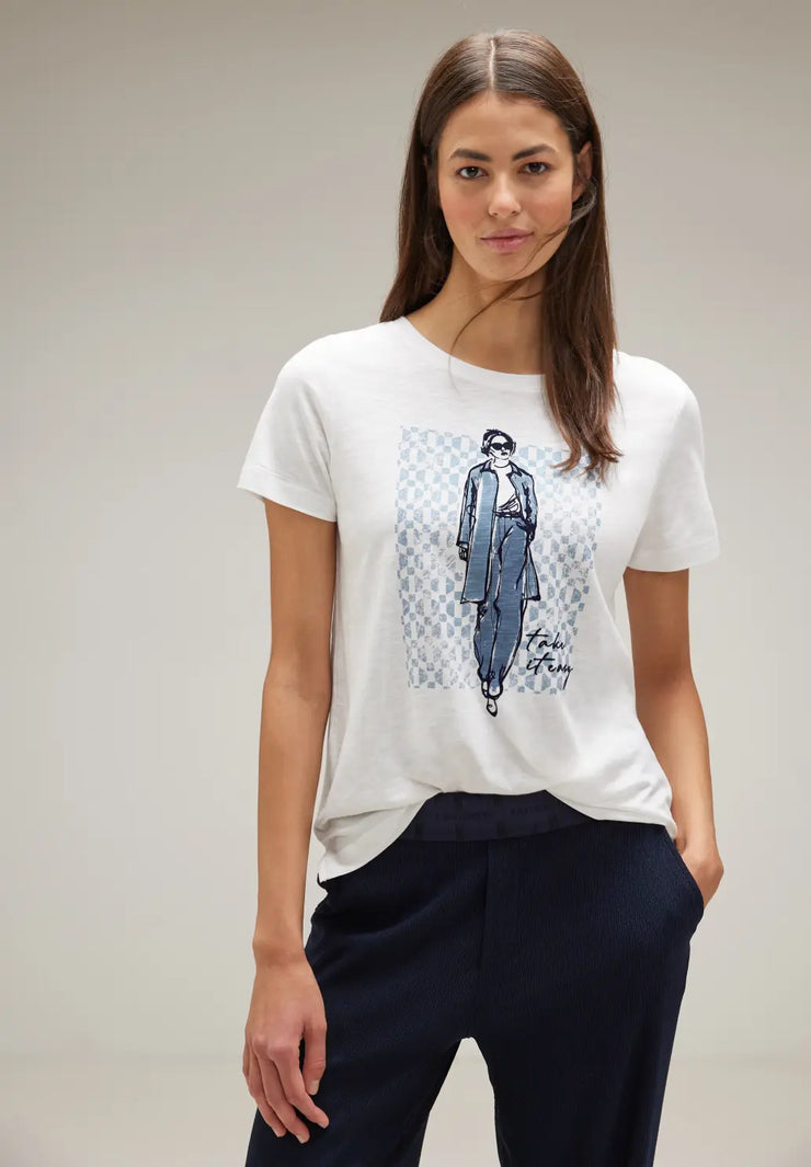 Street One off white Lady part print t-shirt take it easy A32036830108 –