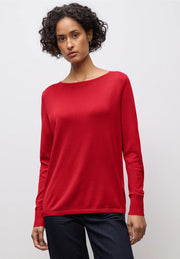 Street One - Röd finstickad tröja i bomull viskos