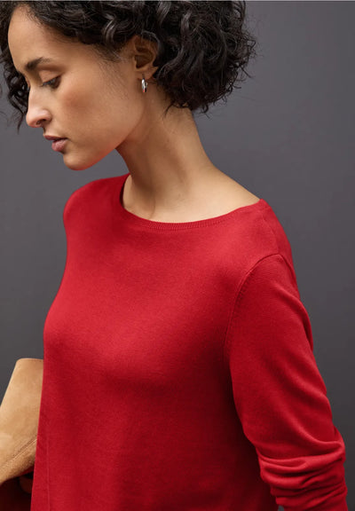 Street One - Röd finstickad tröja i bomull viskos