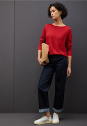 Street One - Röd finstickad tröja i bomull viskos