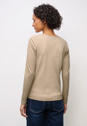 Street One - Beige hjärtringad ribbad topp