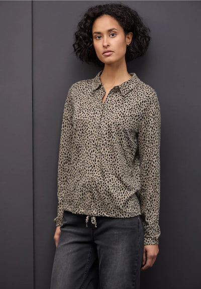 Street One - Beige leopardmönstrad blus i trikå