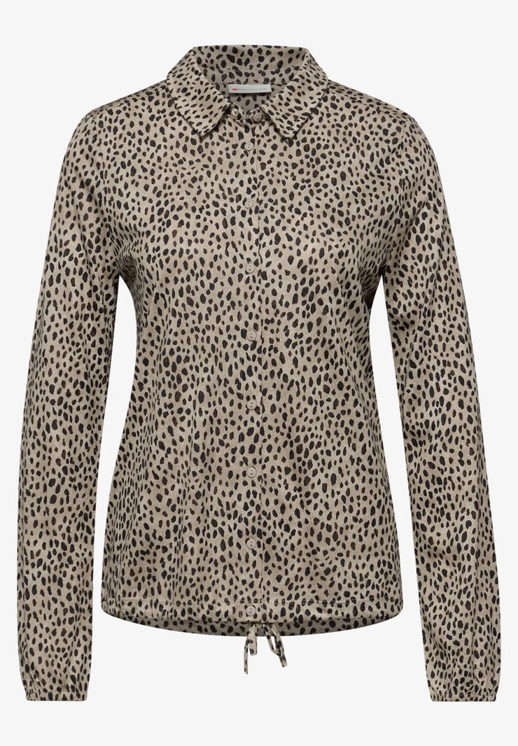 Street One - Beige leopardmönstrad blus i trikå