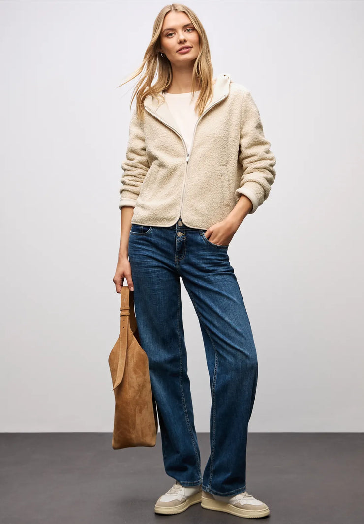 Street One - Beige teddyjacka  med huva