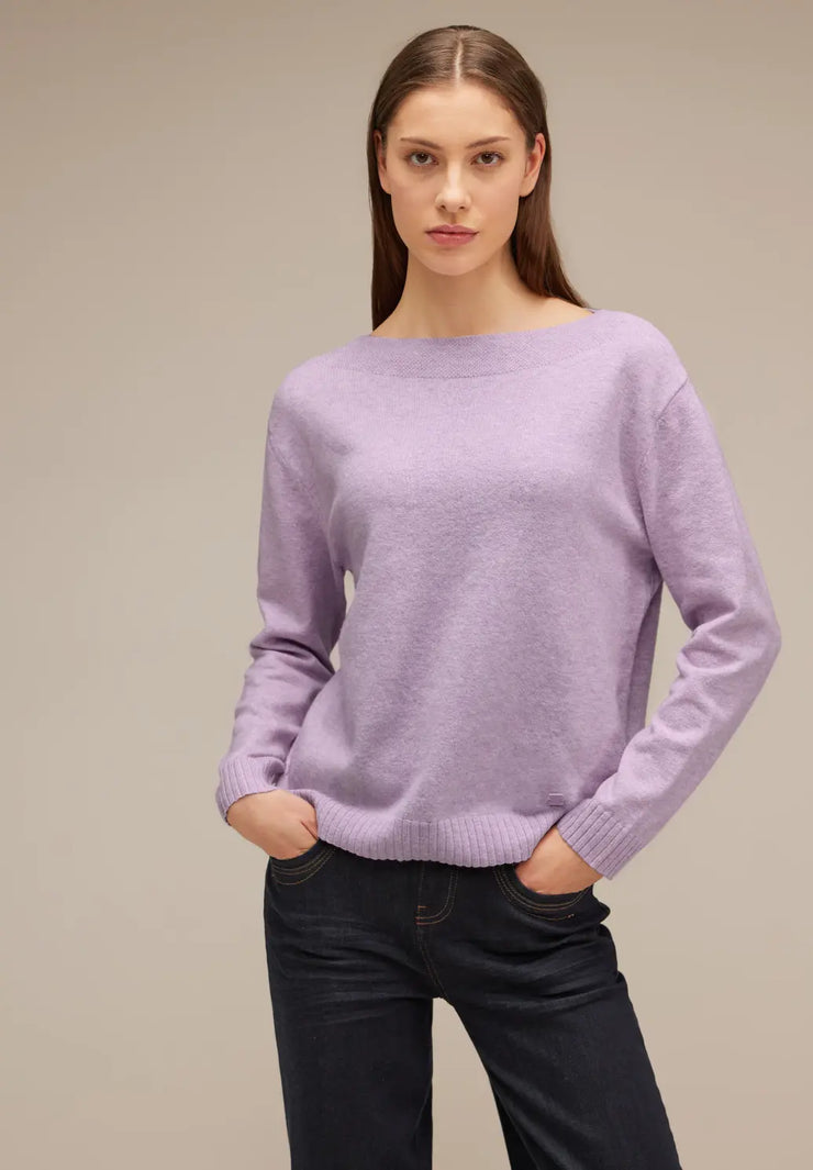 Street One soft melange lila pure stickad – båtringad - lilac tröja