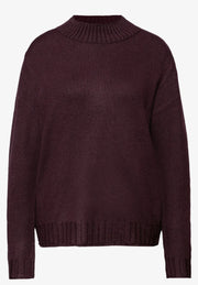 Street One - Vinröd stickad polotröja