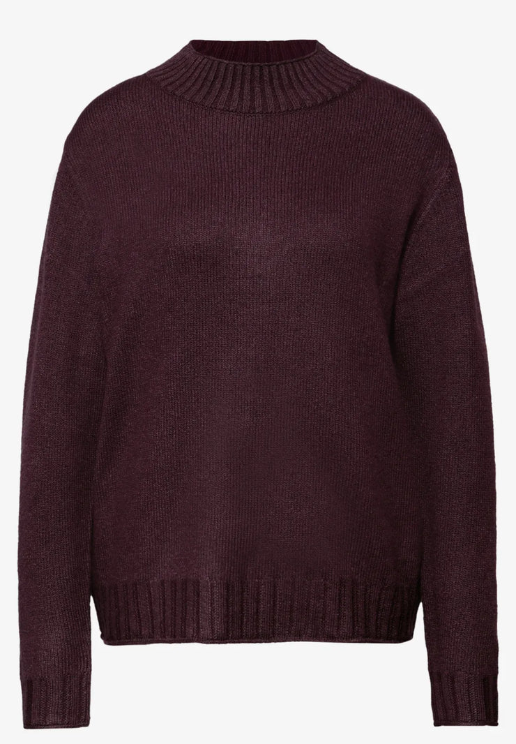 Street One - Vinröd stickad polotröja