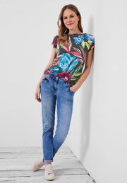 Cecil - Khakigrön blommig t-shirt