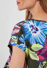 Cecil - Khakigrön blommig t-shirt