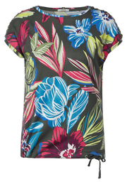 Cecil - Khakigrön blommig t-shirt