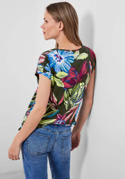 Cecil - Khakigrön blommig t-shirt