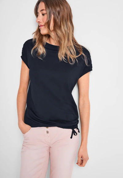 Cecil - Blå t-shirt med rynkad axel