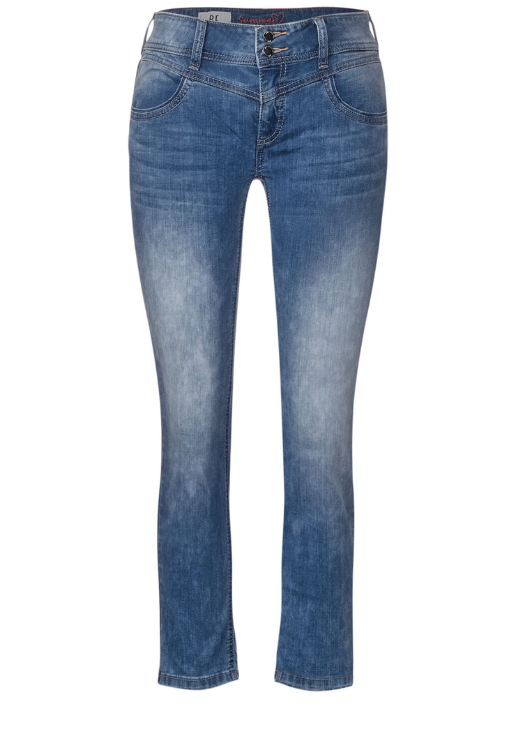 Street One - Ljusa supermjuka korta Jeans Jane -mid blue acid wash ...