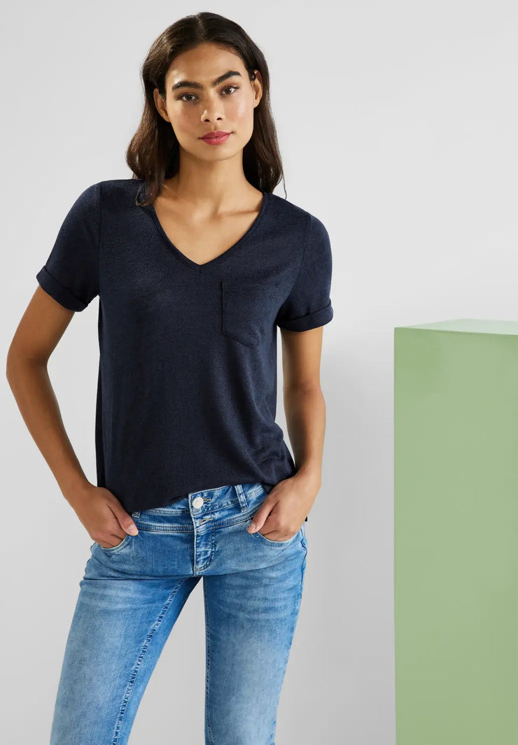 t-shirt deep v-ringad blue - Street One i Mörkblå – linne-look