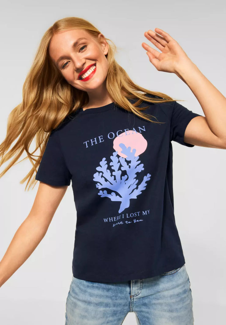 Street One deep blue T-shirt - The ocean where i lost my heart to you –