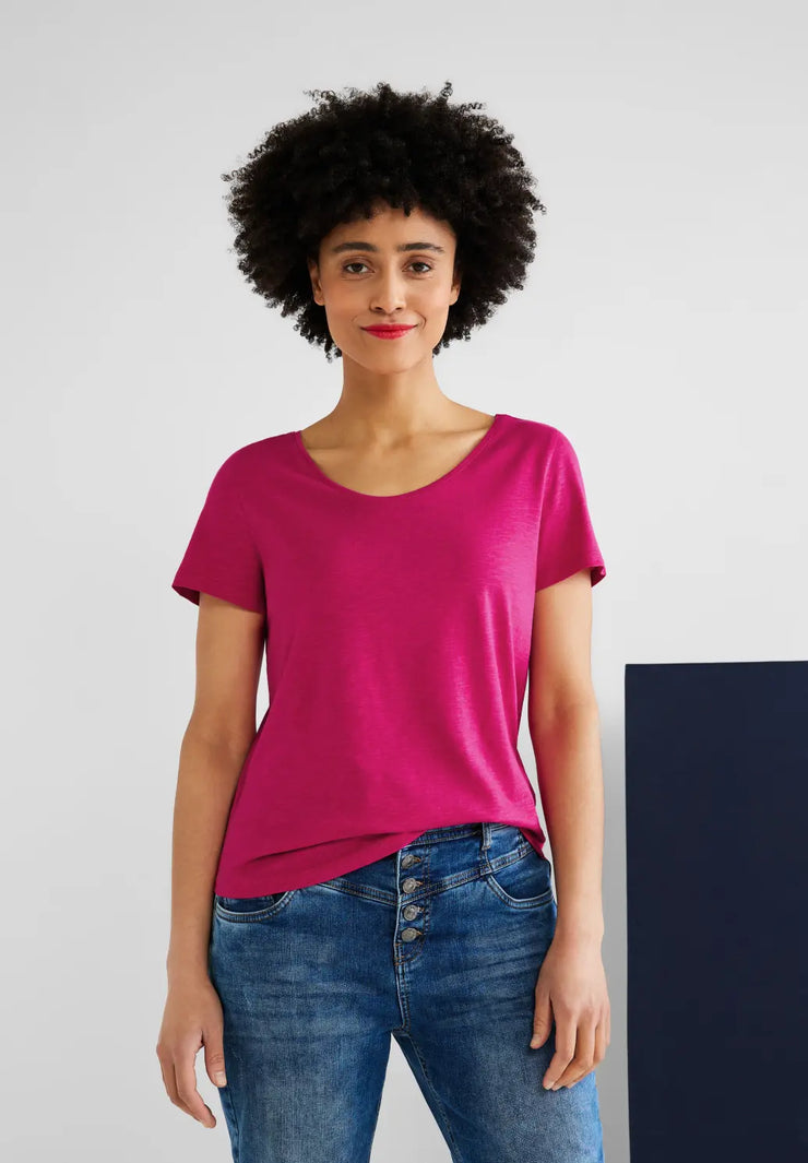 Street One Gerda nu pink - Cerise starkrosa T-shirt i bomull och modal –