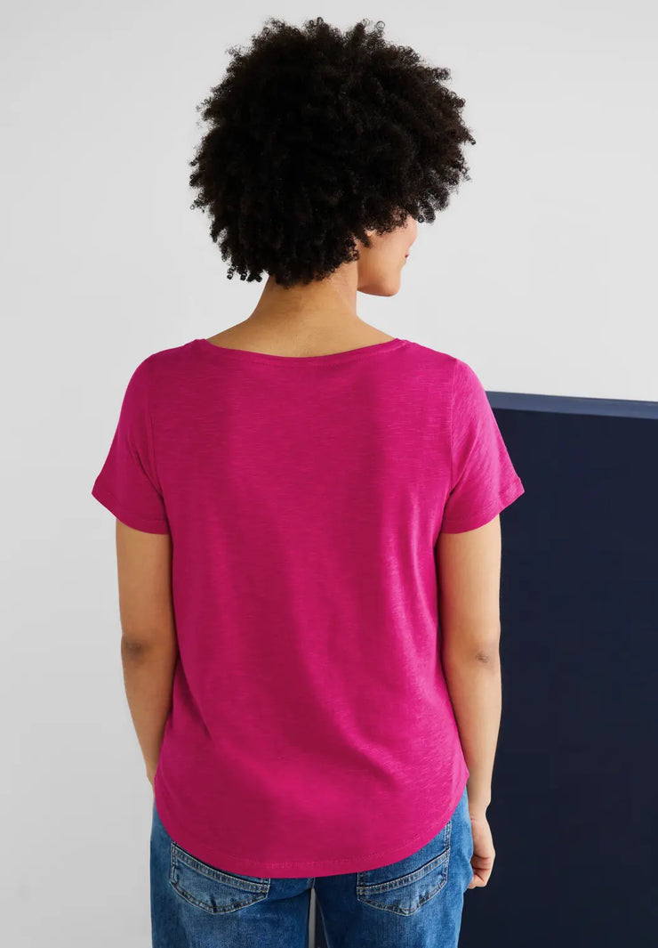 Street One Gerda nu pink - Cerise starkrosa T-shirt i bomull och modal –