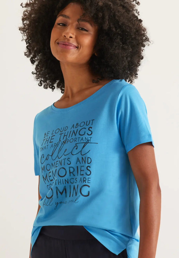 Street One splash blue t-shirt med text - things that are important –